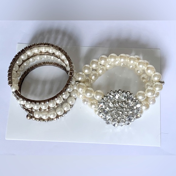 🐝 Bundle🐝 NWOT 2 Faux Pearl & Rhinestone Stretch & Wrap Bracelets - Picture 13 of 13